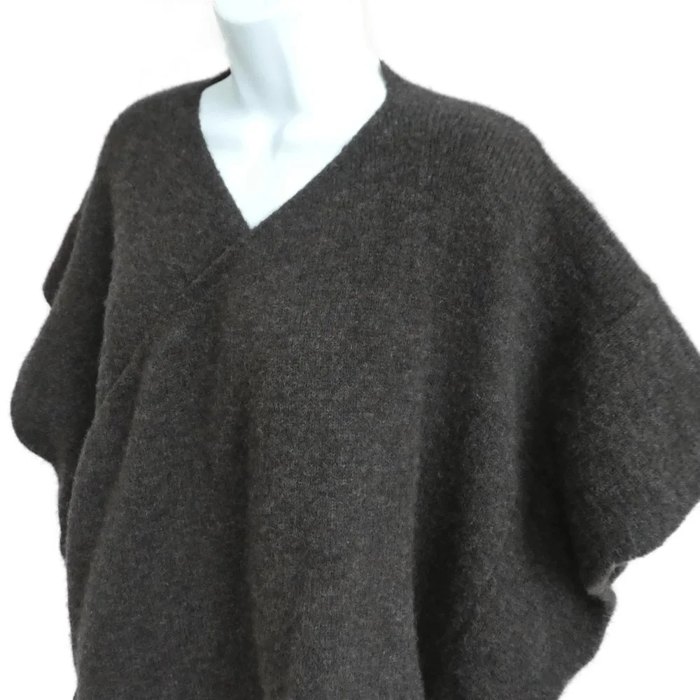 Eskandar Merino Wool Blend Poncho Crossover Sweater Charcoal Gray Handloomed XL